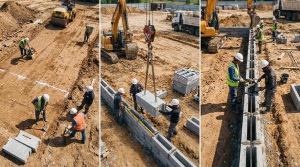 Этапы монтажа блоков ФБС с учетом стандартных размеров